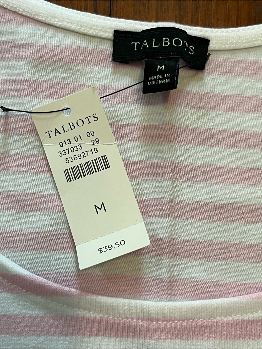 Talbots Pink and White Striped Short-Sleeve Tank NWT